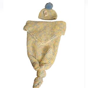 Hand Crafted Custom Order Baby Cocoon Cozy Multicolor Knit Baby Swaddle Hat Set